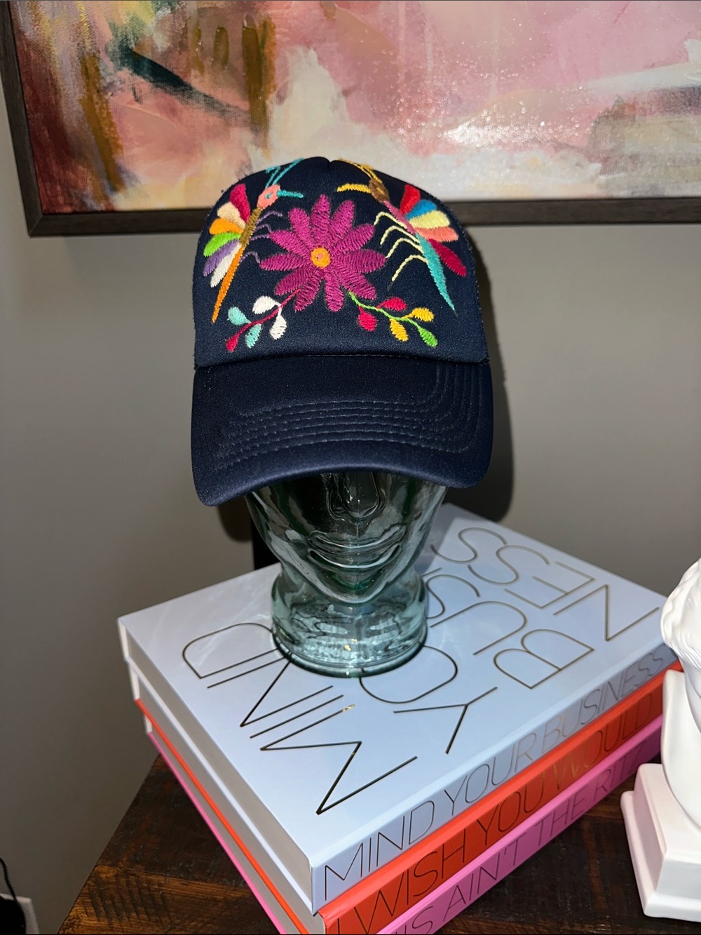 Navy Embroidered Floral Baseball Cap